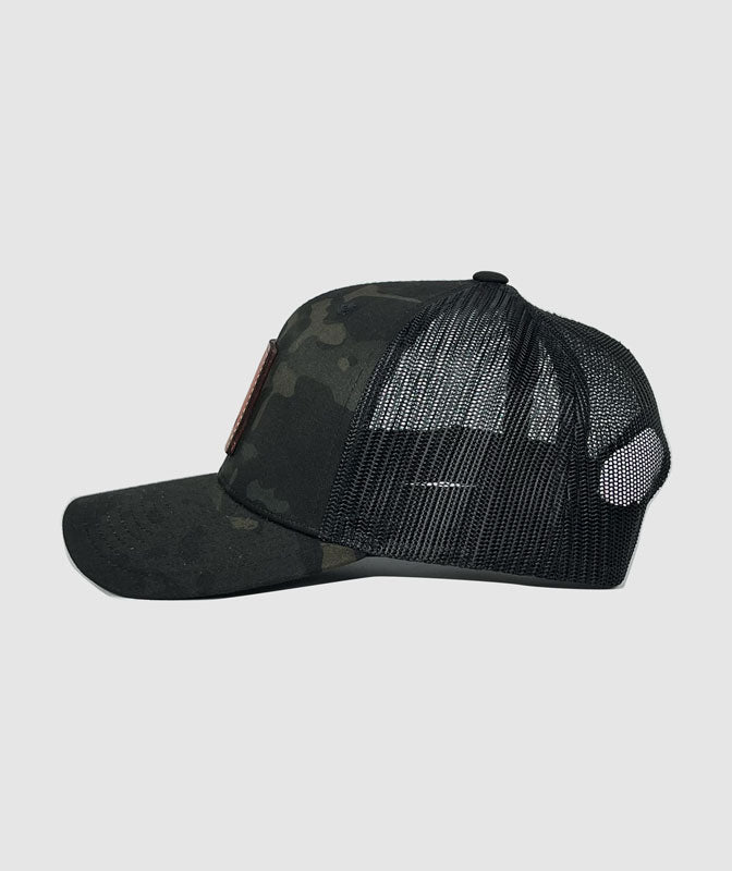 Granite Vertical Trademark Leather Patch Hat ~ Black Camo