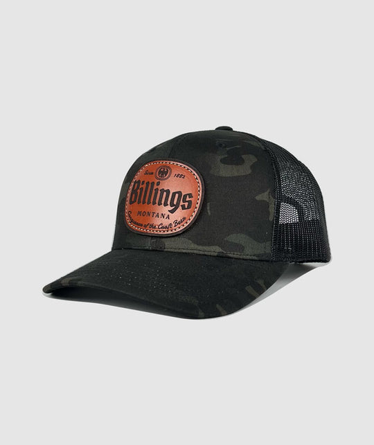 Granite Billings Craft Beer Leather Patch Hat ~ Black Camo
