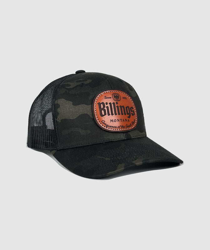 Granite Billings Craft Beer Leather Patch Hat ~ Black Camo