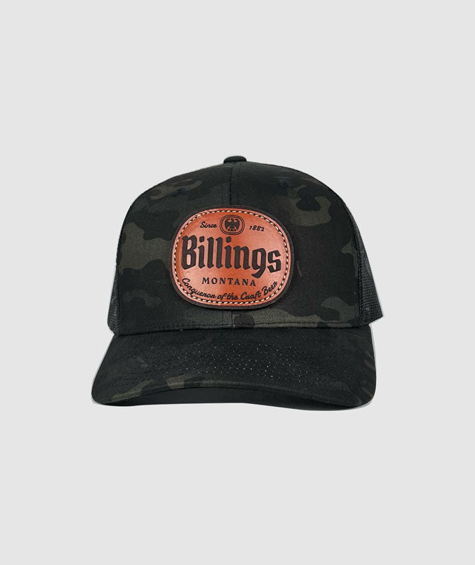 Granite Billings Craft Beer Leather Patch Hat ~ Black Camo
