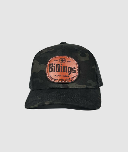 Billings Craft Beer Leather Patch Hat~ Black Camo