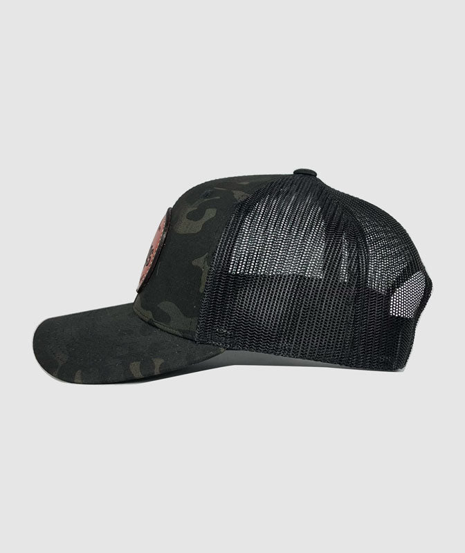 Granite Billings Craft Beer Leather Patch Hat ~ Black Camo