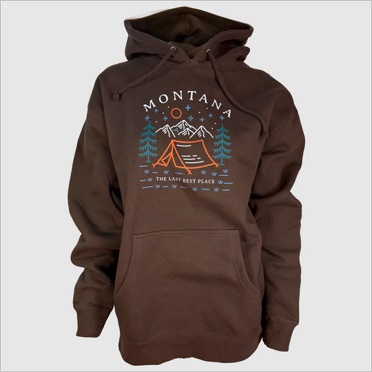 Last Best Place Camping Hybrid Hoodie ~ Brown