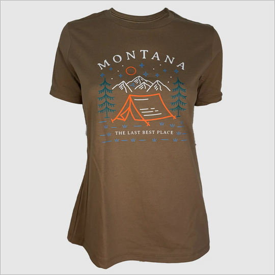 Last Best Place Camping Womens T-Shirt ~ Coffee