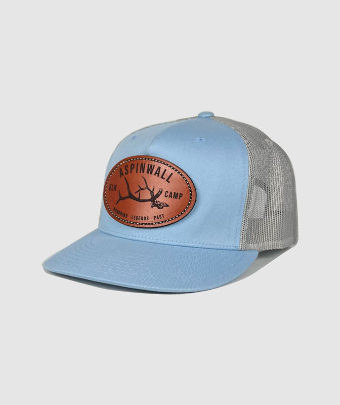 Icon Elk Camp Trucker Leather Patch Hat ~ Glacier Blue / Grey