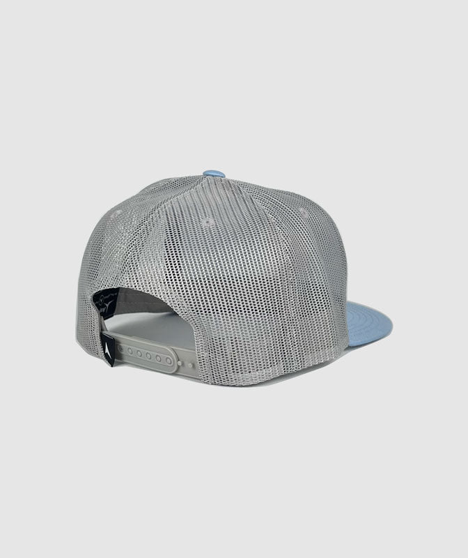 Icon Rainbow Trucker Leather Patch Hat ~ Light Blue / Grey