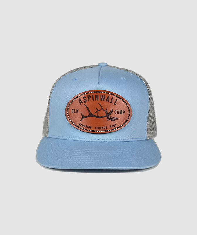 Elk Camp Trucker Leather Patch Hat ~ Glacier Blue / Grey