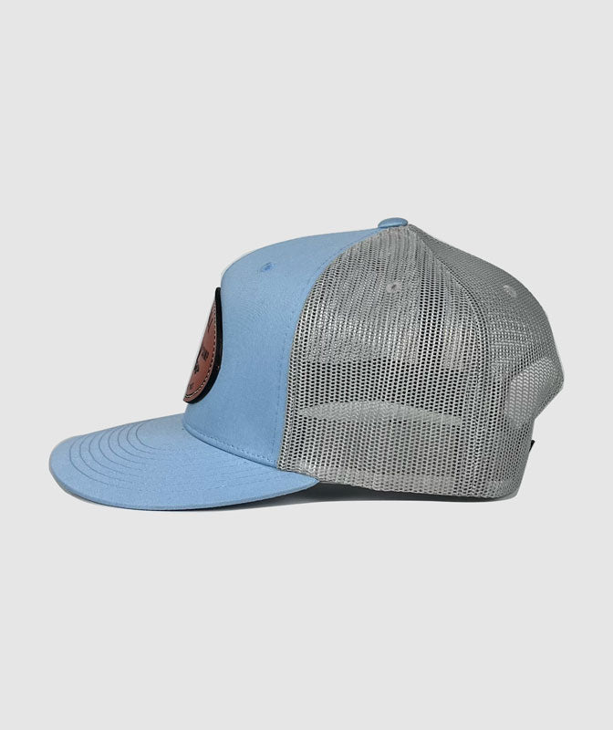 Icon Elk Camp Trucker Leather Patch Hat ~ Glacier Blue / Grey