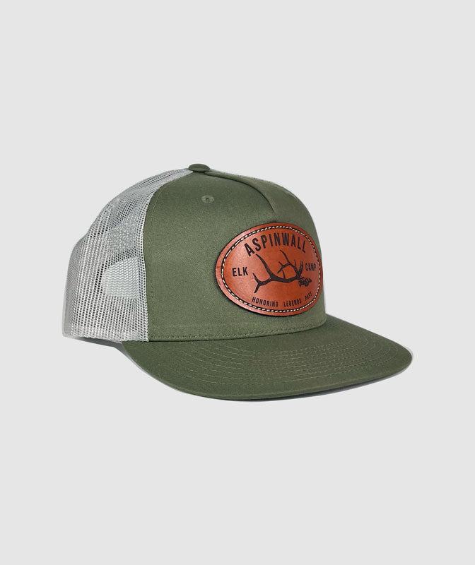 Icon Elk Camp Trucker Leather Patch Hat ~ Olive / Grey