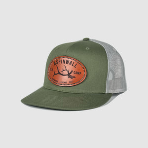 Icon Elk Camp Trucker Leather Patch Hat ~ Olive / Grey