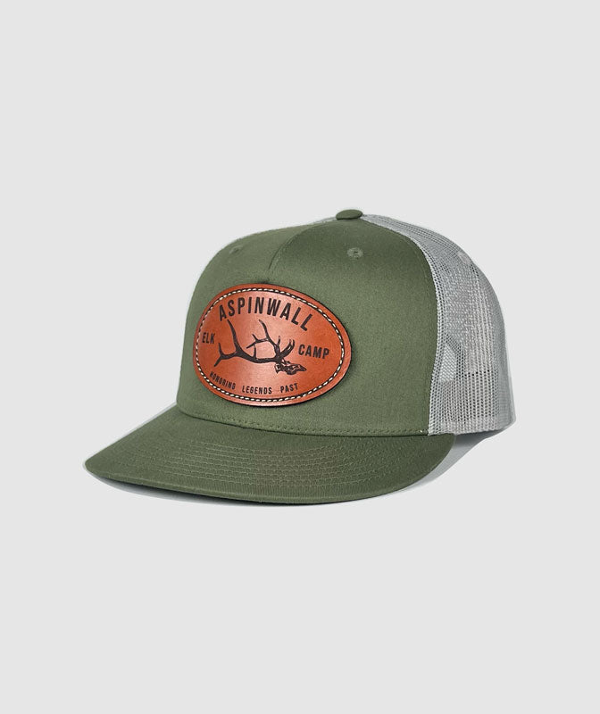 Icon Elk Camp Trucker Leather Patch Hat ~ Olive / Grey