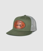 Elk Camp Trucker Leather Patch Hat ~ Olive / Grey