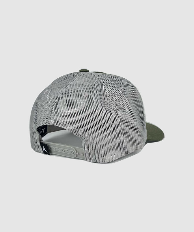 Walleye Icon Trucker Patch Hat ~ Olive / Grey