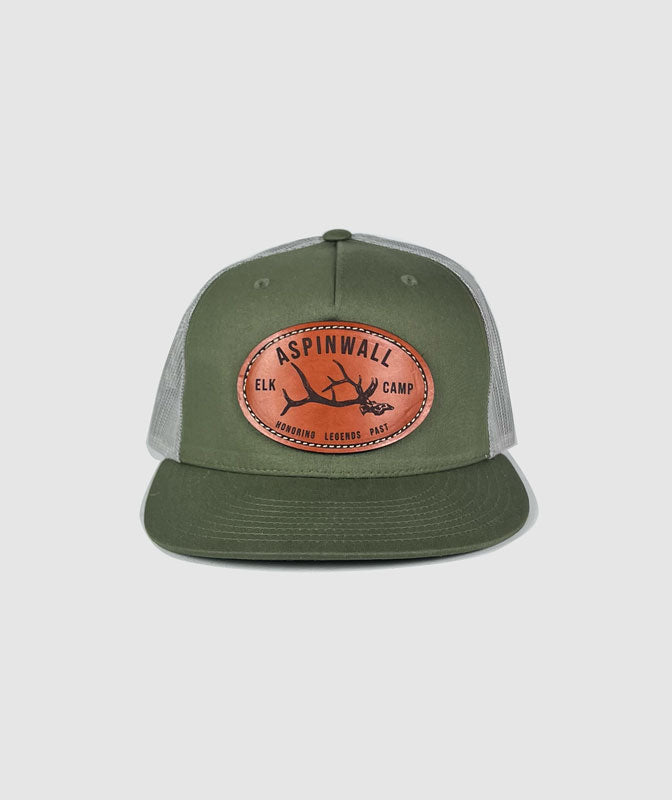 Icon Elk Camp Trucker Leather Patch Hat ~ Olive / Grey