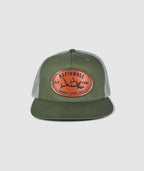Icon Elk Camp Trucker Leather Patch Hat ~ Olive / Grey