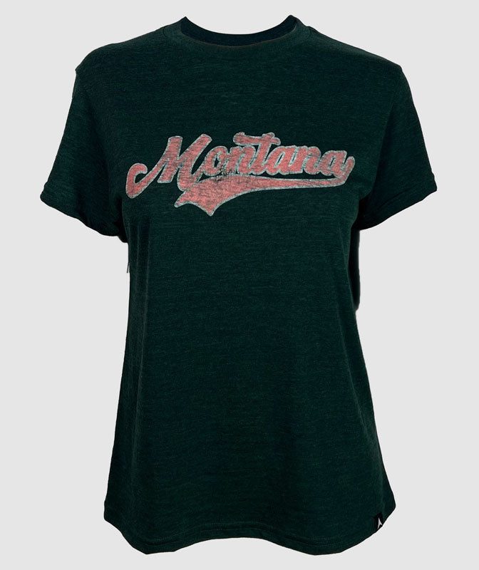 Montana Baseball Script Marias Womens T-Shirt ~ Heather Forest