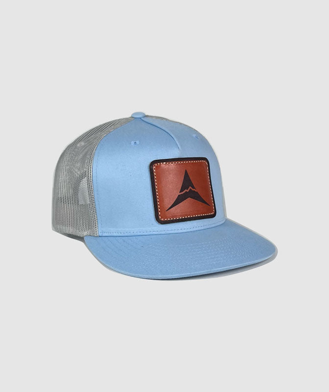 Icon Great Divide Trucker Leather Patch Hat ~ Glacier Blue / Grey