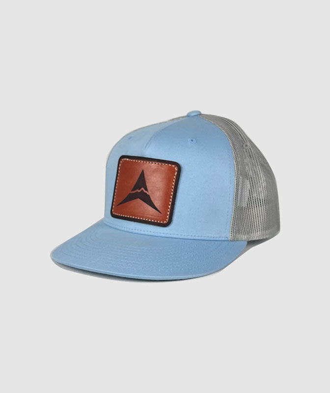 Icon Great Divide Trucker Leather Patch Hat ~ Glacier Blue / Grey