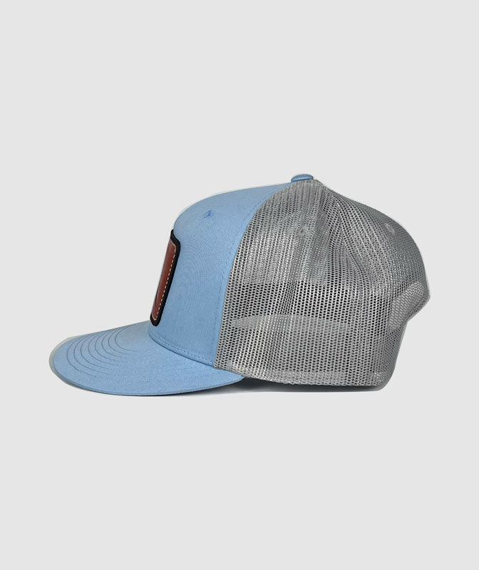 Icon Great Divide Trucker Leather Patch Hat ~ Glacier Blue / Grey