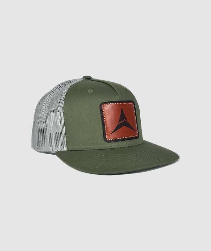 Icon Great Divide Trucker Leather Patch Hat ~ Olive / Grey