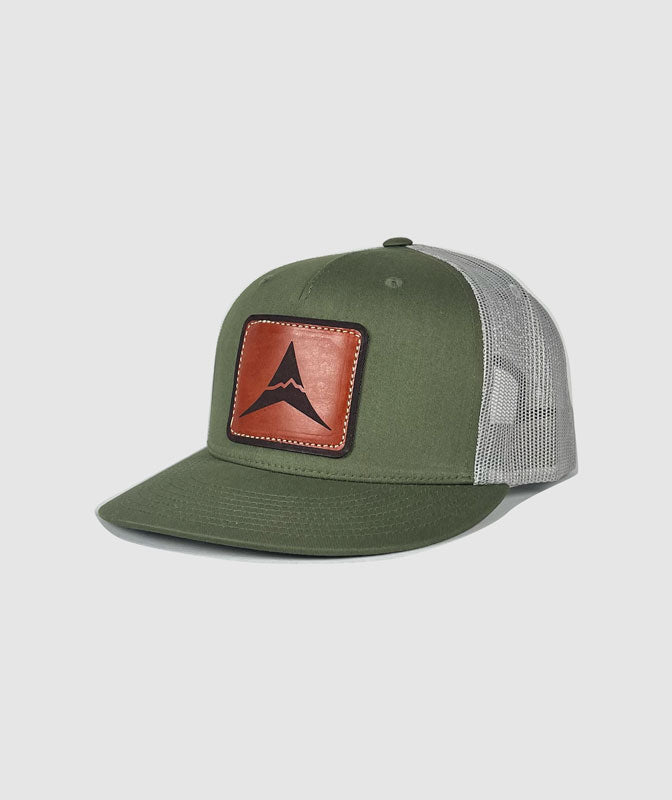 Icon Great Divide Trucker Leather Patch Hat ~ Olive / Grey