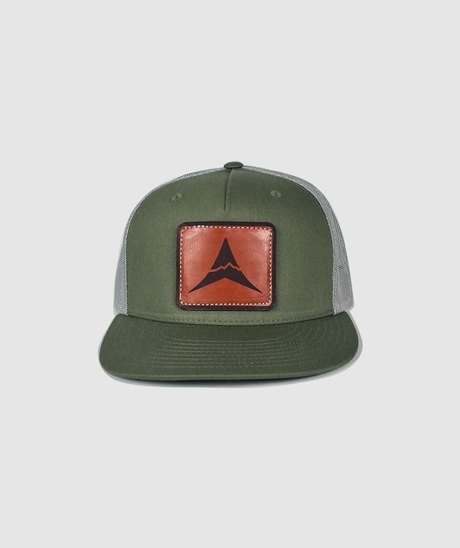 Icon Great Divide Trucker Leather Patch Hat ~ Olive / Grey