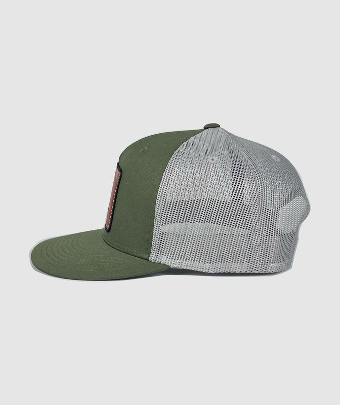 Icon Great Divide Trucker Leather Patch Hat ~ Olive / Grey
