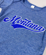 Montana Baseball Script Onesie ~ Tri Blue