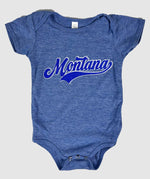 Montana Baseball Script Onesie ~ Tri Blue