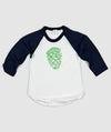 Pine Cone Kid Raglan ~ Navy/White/Bright Green