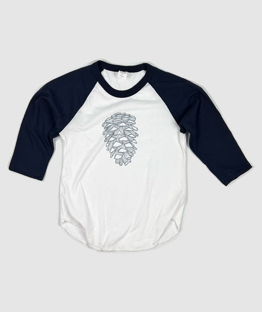 Pine Cone Kid Raglan ~ Navy/White/Cool Grey