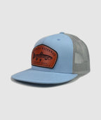 Icon Rainbow Trucker Leather Patch Hat ~ Light Blue / Grey