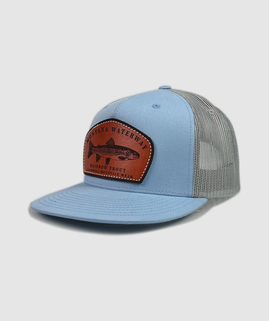 Icon Rainbow Trucker Leather Patch Hat ~ Light Blue / Grey