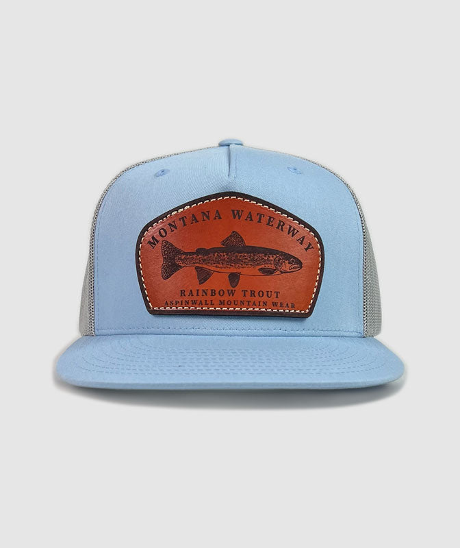 Icon Rainbow Trucker Leather Patch Hat ~ Light Blue / Grey