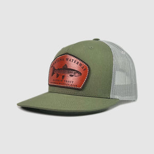Icon Rainbow Trucker Leather Patch Hat ~ Olive / Grey