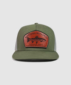 Icon Rainbow Trucker Leather Patch Hat ~ Olive / Grey