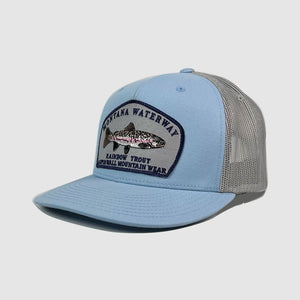 Rainbow Trout Icon Trucker Patch Hat ~ Light Blue / Grey