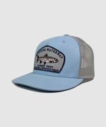 Rainbow Trout Icon Trucker Patch Hat ~ Light Blue / Grey