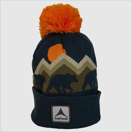 Mountain Bear Beanie ~ Dark Teal / Orange