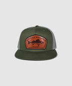 Icon Walleye Trucker Leather Patch Hat ~ Olive / Grey