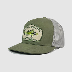 Walleye Icon Trucker Patch Hat ~ Olive / Grey