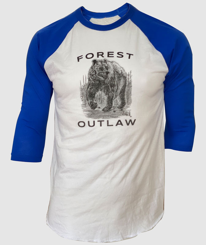 Forest Outlaw Bear Raglan ~ Blue / White